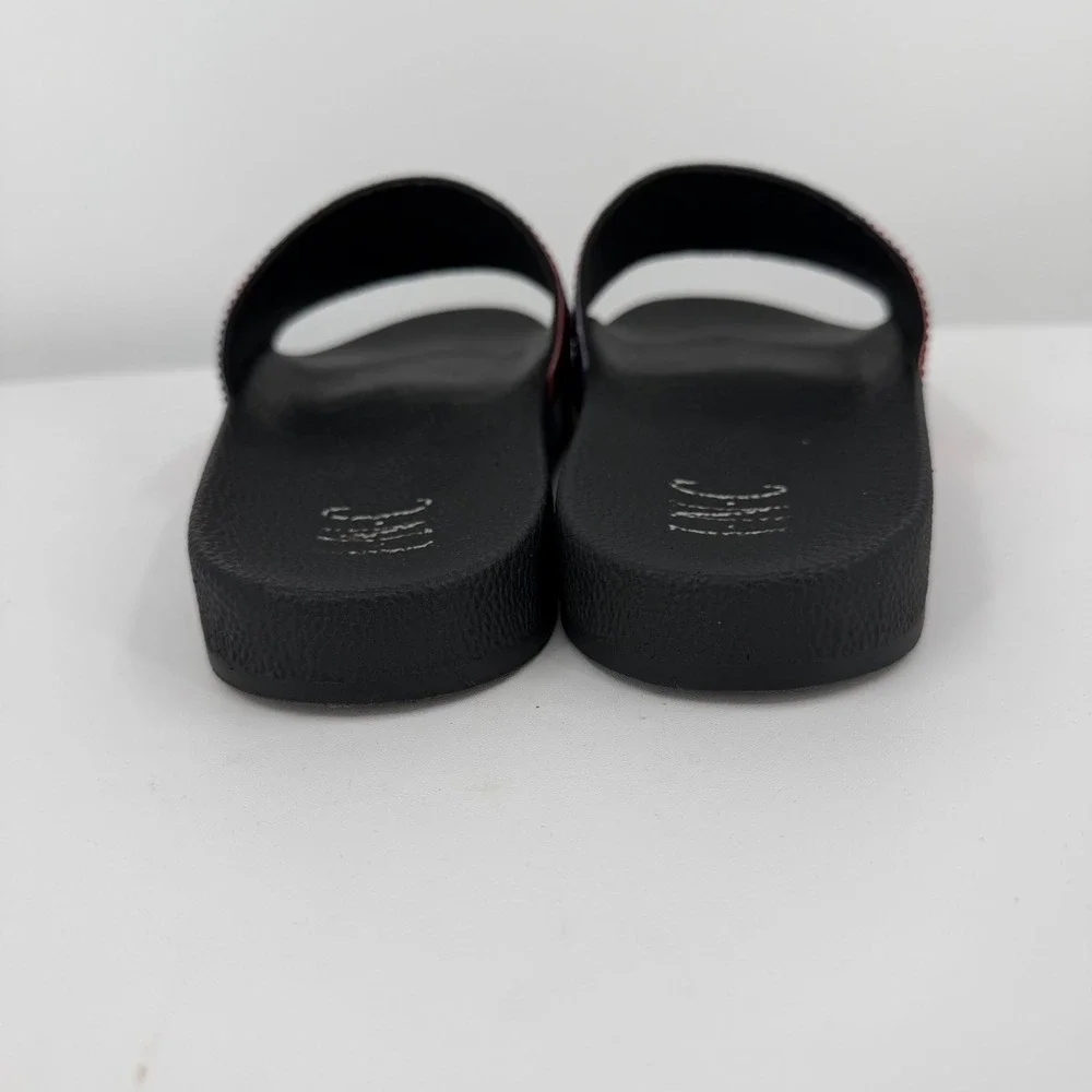 INC International Concepts World Flag Rhinestone Slide Sandals Black Womens 7